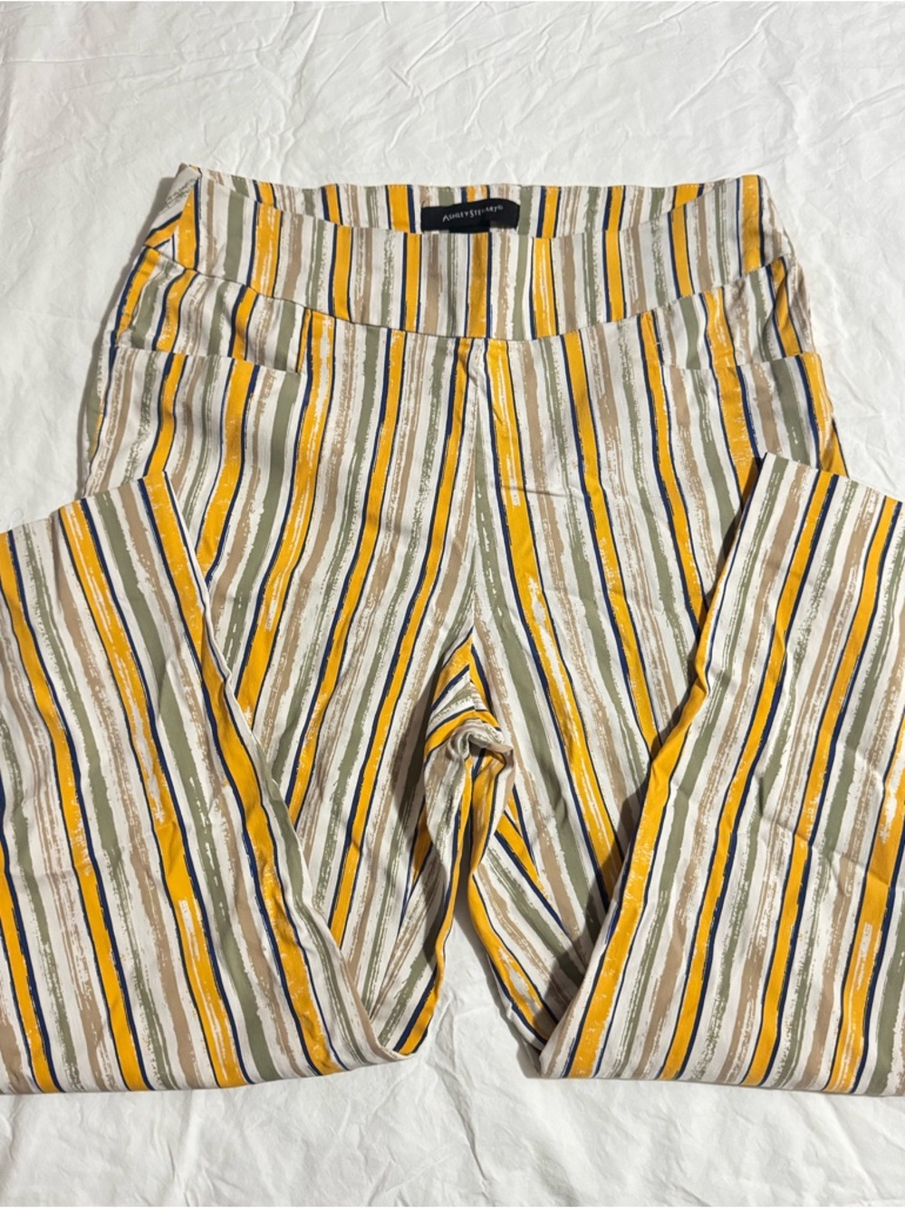 Ashley Stewart Yellow Olive Navy Striped Pants
